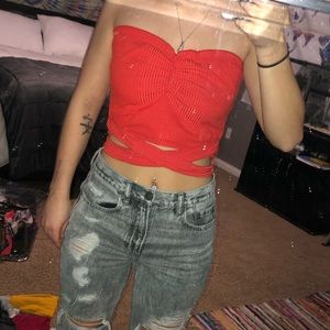 Bright red tube top